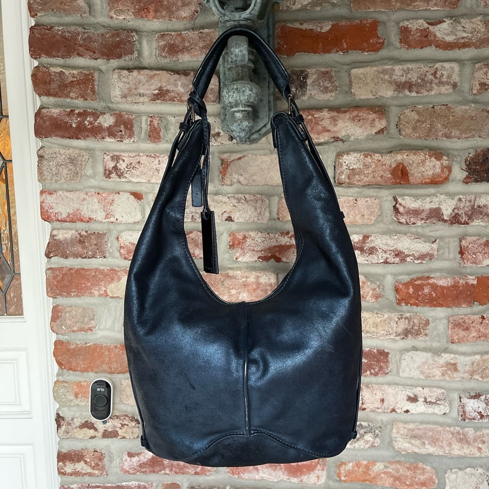 Y2K CALVIN KLEIN Leather Bag - Navy Satin Sheen
